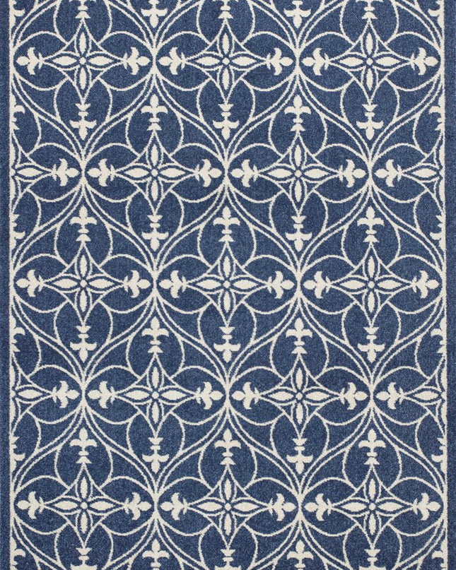 7' X 9' Blue And Ivory Floral Medallion Area Rug