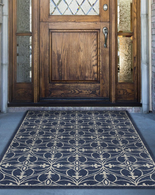 7' X 9' Blue And Ivory Floral Medallion Area Rug