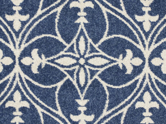 7' X 9' Blue And Ivory Floral Medallion Area Rug