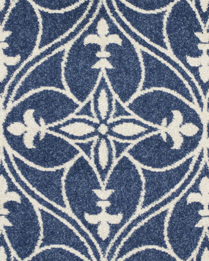 7' X 9' Blue And Ivory Floral Medallion Area Rug