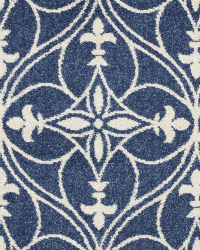 7' X 9' Blue And Ivory Floral Medallion Area Rug