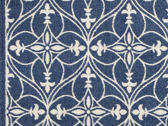 7' X 9' Blue And Ivory Floral Medallion Area Rug