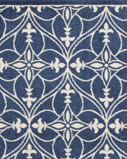 7' X 9' Blue And Ivory Floral Medallion Area Rug