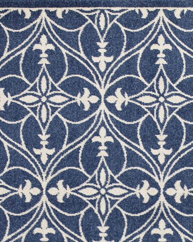 7' X 9' Blue And Ivory Floral Medallion Area Rug