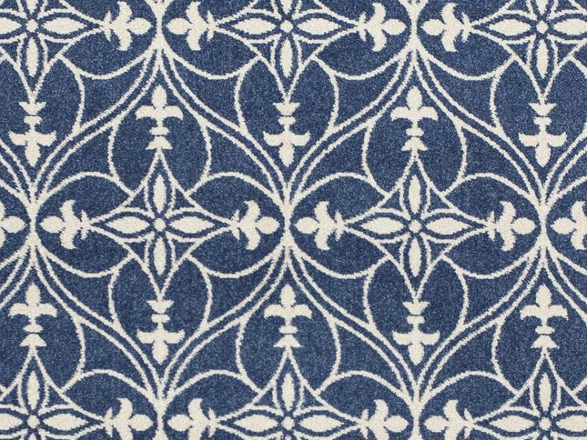 7' X 9' Blue And Ivory Floral Medallion Area Rug