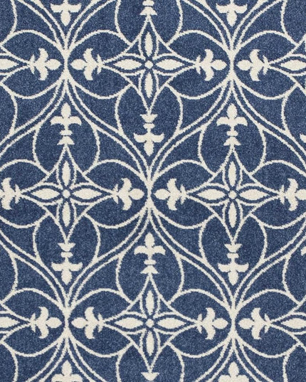 7' X 9' Blue And Ivory Floral Medallion Area Rug