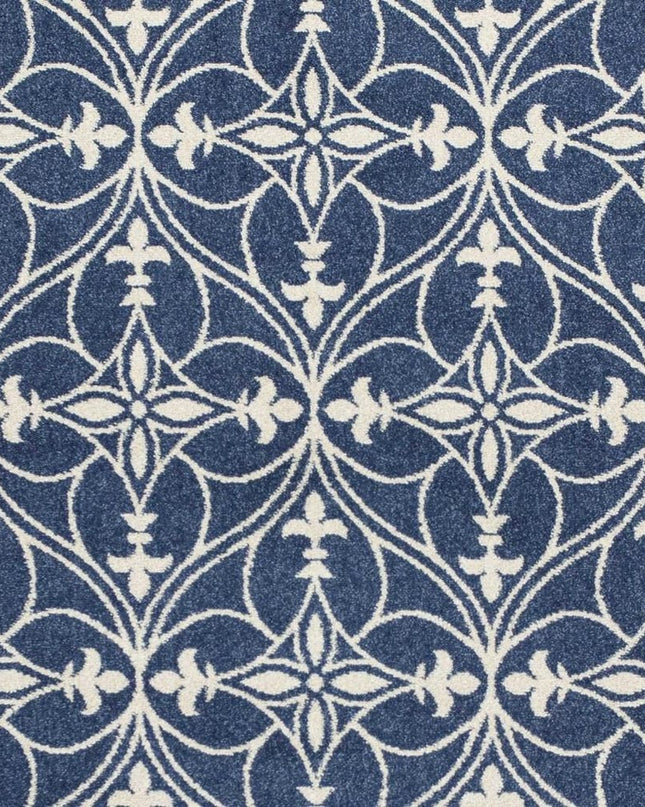 7' X 9' Blue And Ivory Floral Medallion Area Rug