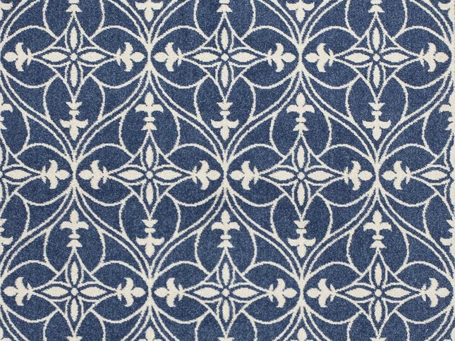 7' X 9' Blue And Ivory Floral Medallion Area Rug