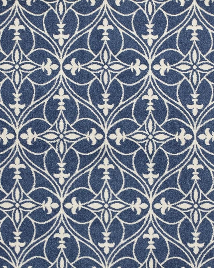 7' X 9' Blue And Ivory Floral Medallion Area Rug