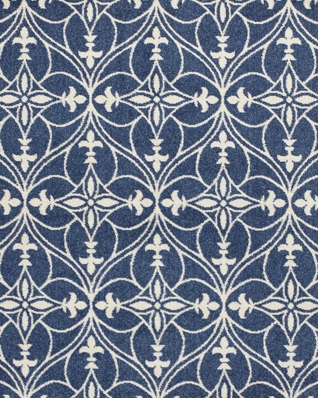 7' X 9' Blue And Ivory Floral Medallion Area Rug