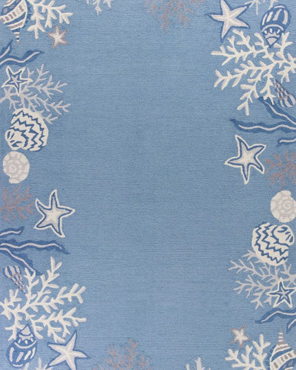 5' X 8' Blue Gray And White Fish and Coral Hand Tufted Area Rug