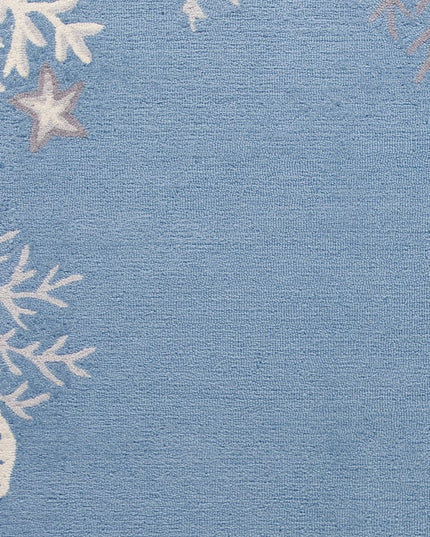 5' X 8' Blue Gray And White Fish and Coral Hand Tufted Area Rug