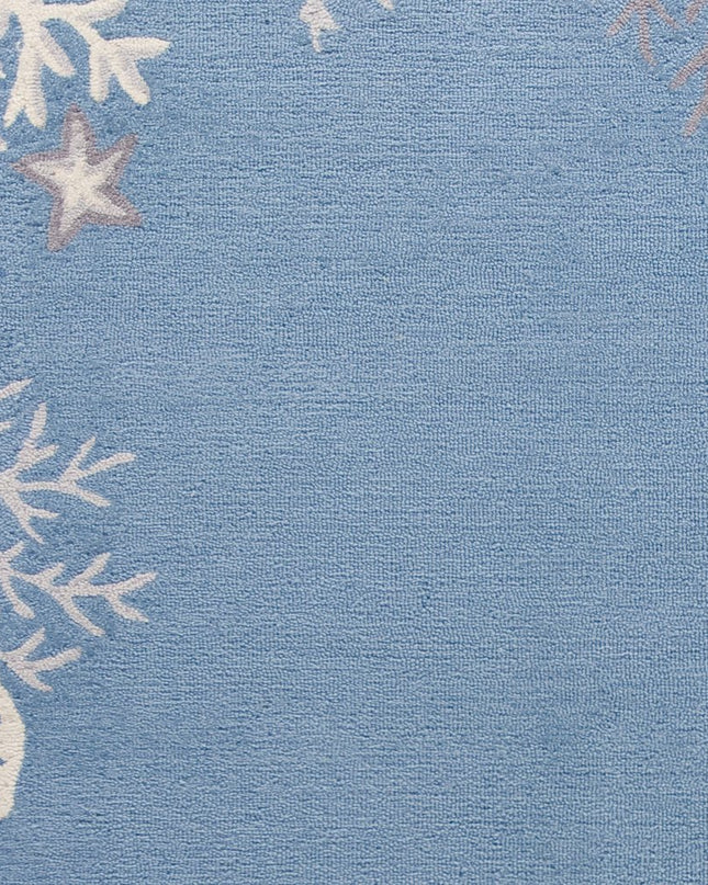 5' X 8' Blue Gray And White Fish and Coral Hand Tufted Area Rug