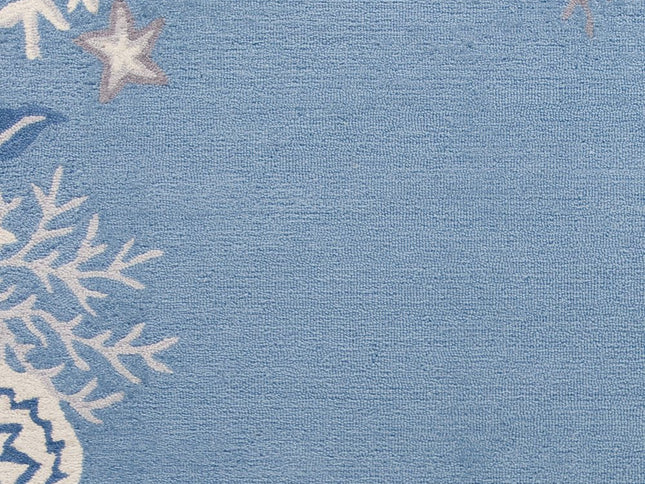 5' X 8' Blue Gray And White Fish and Coral Hand Tufted Area Rug