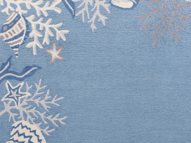 5' X 8' Blue Gray And White Fish and Coral Hand Tufted Area Rug