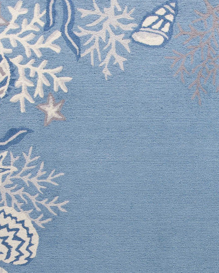 5' X 8' Blue Gray And White Fish and Coral Hand Tufted Area Rug