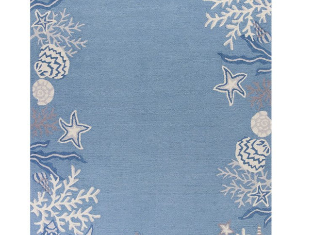 5' X 8' Blue Gray And White Fish and Coral Hand Tufted Area Rug