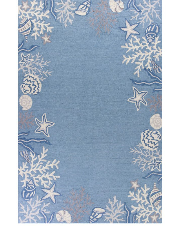 5' X 8' Blue Gray And White Fish and Coral Hand Tufted Area Rug