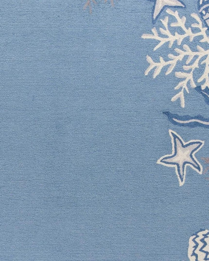 5' X 8' Blue Gray And White Fish and Coral Hand Tufted Area Rug