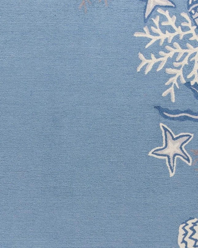 5' X 8' Blue Gray And White Fish and Coral Hand Tufted Area Rug