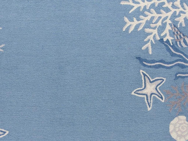 5' X 8' Blue Gray And White Fish and Coral Hand Tufted Area Rug