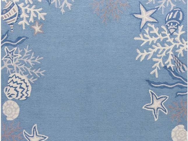 5' X 8' Blue Gray And White Fish and Coral Hand Tufted Area Rug