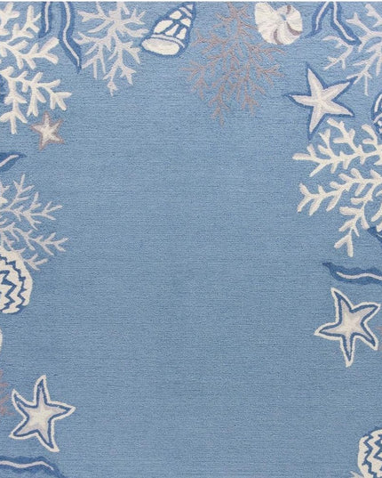 5' X 8' Blue Gray And White Fish and Coral Hand Tufted Area Rug