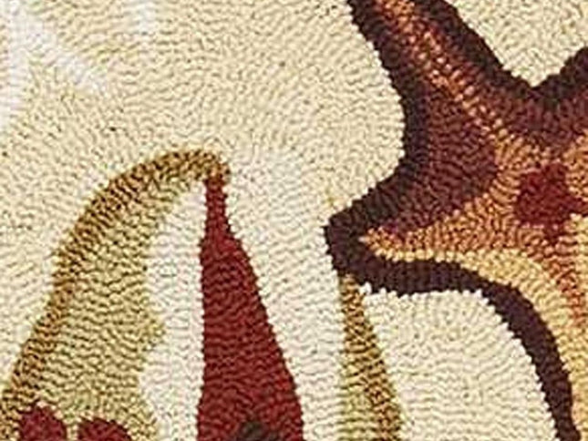 7' X 9' Beige Green And Brown Seashell and Coral Hand Tufted Area Rug