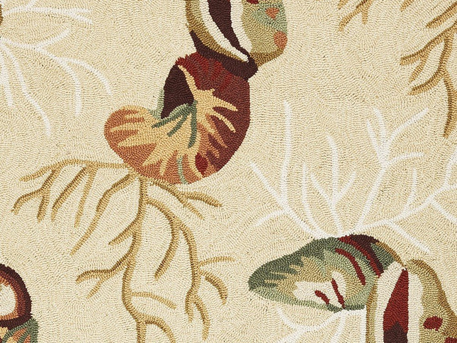 7' X 9' Beige Green And Brown Seashell and Coral Hand Tufted Area Rug