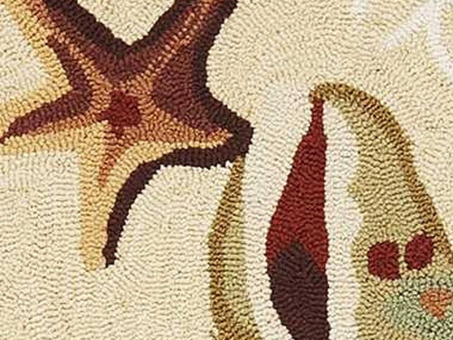 7' X 9' Beige Green And Brown Seashell and Coral Hand Tufted Area Rug