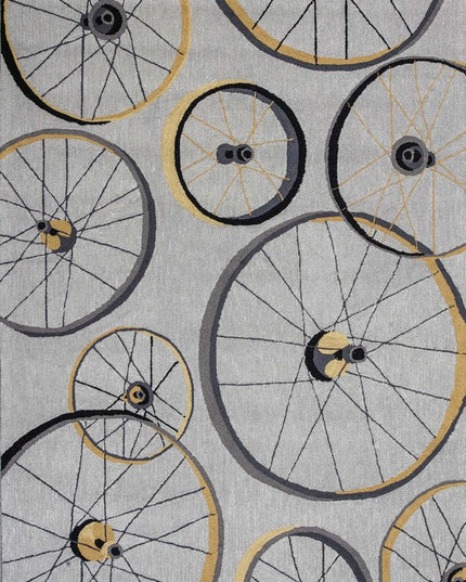 5' X 8' Gray Black And Yellow Abstract Geometric Hand Hooked Area Rug