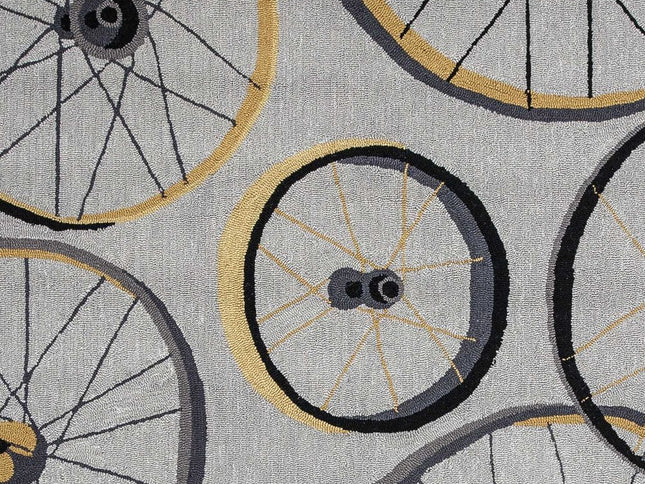 5' X 8' Gray Black And Yellow Abstract Geometric Hand Hooked Area Rug