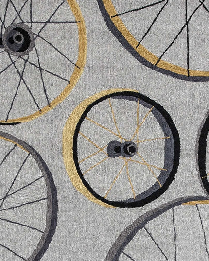 5' X 8' Gray Black And Yellow Abstract Geometric Hand Hooked Area Rug