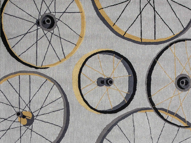 5' X 8' Gray Black And Yellow Abstract Geometric Hand Hooked Area Rug
