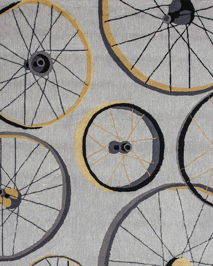 5' X 8' Gray Black And Yellow Abstract Geometric Hand Hooked Area Rug