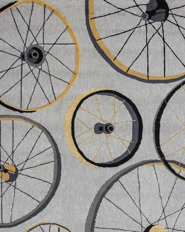 5' X 8' Gray Black And Yellow Abstract Geometric Hand Hooked Area Rug