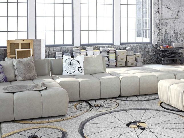 5' X 8' Gray Black And Yellow Abstract Geometric Hand Hooked Area Rug