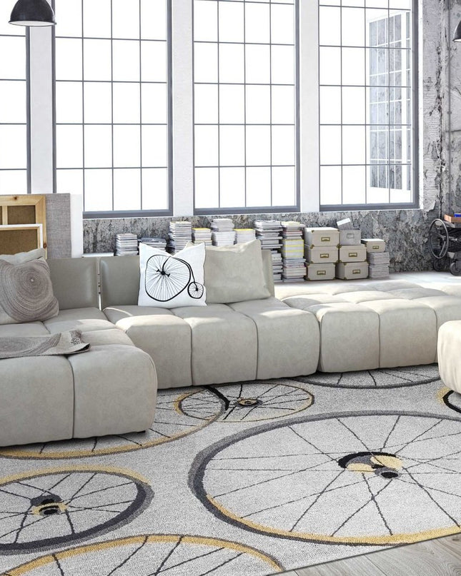 5' X 8' Gray Black And Yellow Abstract Geometric Hand Hooked Area Rug