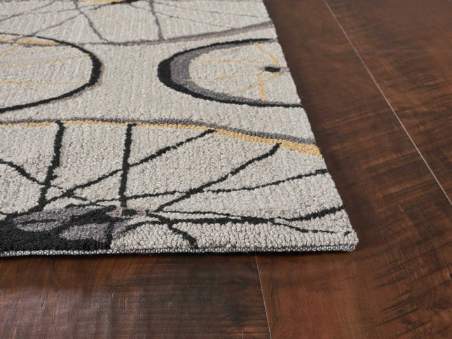 5' X 8' Gray Black And Yellow Abstract Geometric Hand Hooked Area Rug