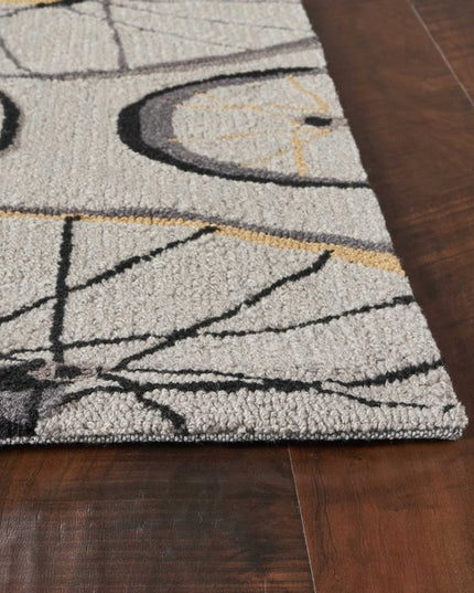 5' X 8' Gray Black And Yellow Abstract Geometric Hand Hooked Area Rug