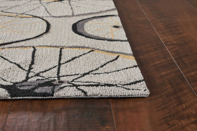 5' X 8' Gray Black And Yellow Abstract Geometric Hand Hooked Area Rug