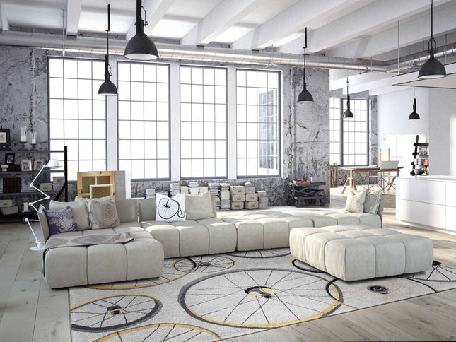 5' X 8' Gray Black And Yellow Abstract Geometric Hand Hooked Area Rug