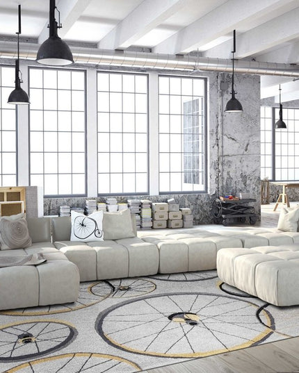 5' X 8' Gray Black And Yellow Abstract Geometric Hand Hooked Area Rug