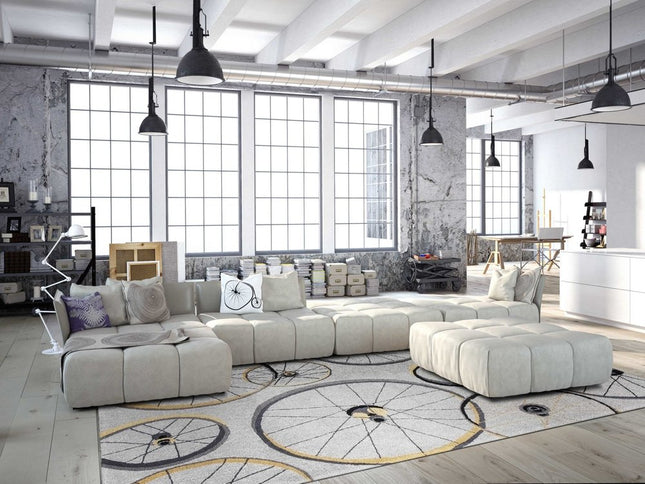 5' X 8' Gray Black And Yellow Abstract Geometric Hand Hooked Area Rug