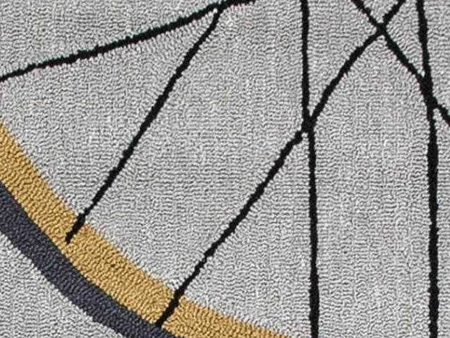 5' X 8' Gray Black And Yellow Abstract Geometric Hand Hooked Area Rug
