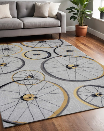 5' X 8' Gray Black And Yellow Abstract Geometric Hand Hooked Area Rug