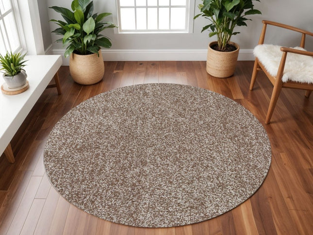 8' Beige And Brown Abstract Hand Woven Round Rug