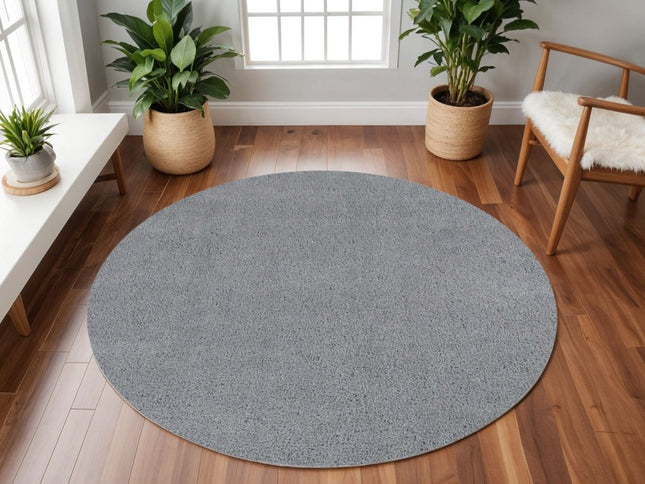 8' Gray Hand Woven Round Rug