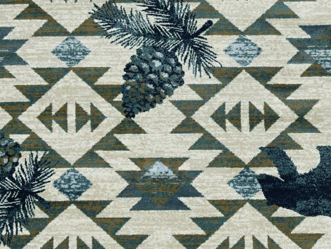 8' Ivory And Blue Southwestern Round Rug