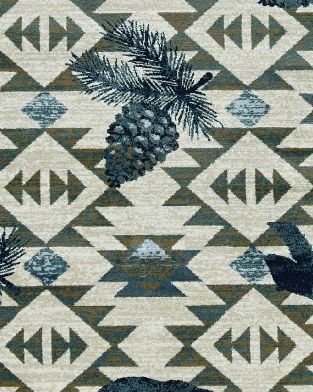 8' Ivory And Blue Southwestern Round Rug